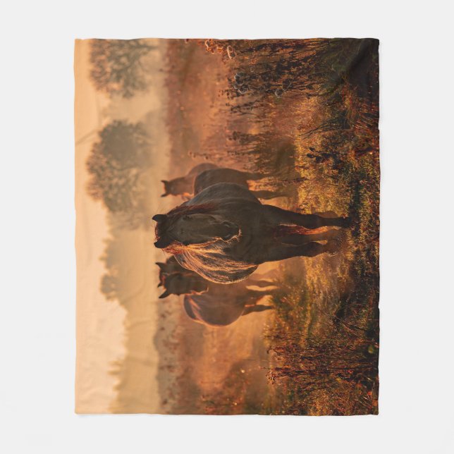 Wild Horses: Intense Gaze Encounter Fleece Blanket (Front)