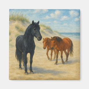 Wild Horses of Corolla North Carolina Watercolor Magnet