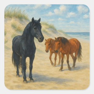 Wild Horses of Corolla North Carolina Watercolor Square Sticker