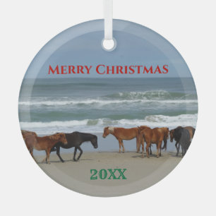 Wild Horses Outer Banks OBX Christmas Glass Tree Decoration