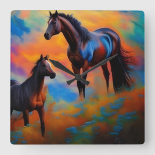 Wild Horses *personalise* Square Wall Clock