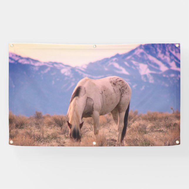 WILD HORSES PINTO IN MOUNTAINS BANNER WALL ART (Horizontal)