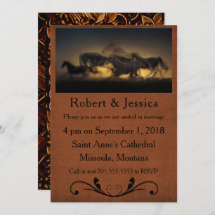 Wild Horses Running & Brown Background Western Invitation