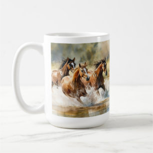 Wild Horses Running Brown Black Watercolor Coffee Mug