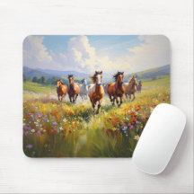 Wild Horses Running in a Wildflower Meadow