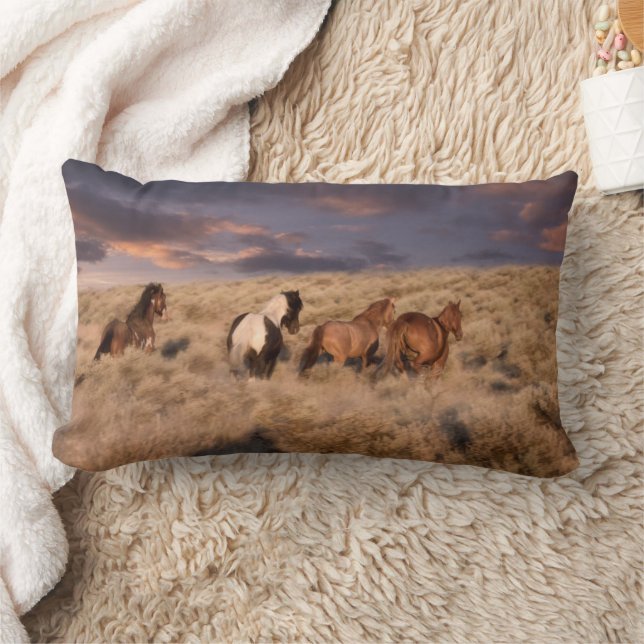Wild Horses Running Lumbar Cushion (Blanket)