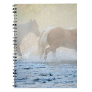Wild horses running through water notebook