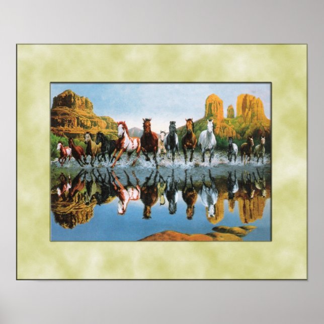 Wild horses running through water poster (Front)
