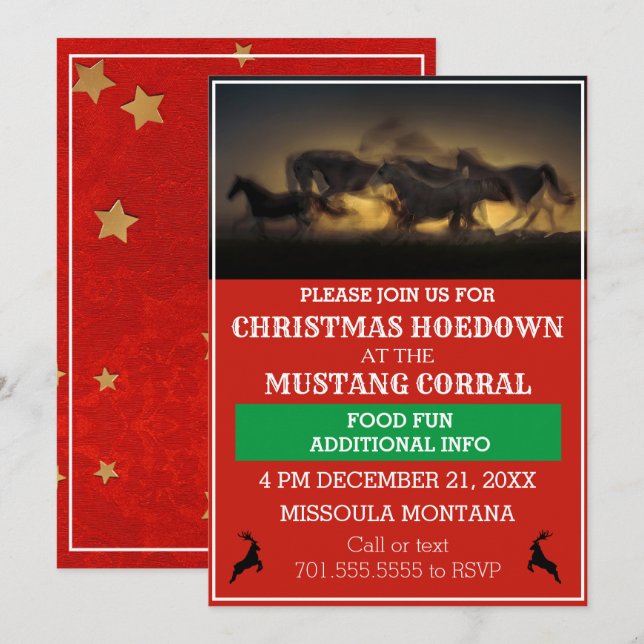 Wild Horses Running Western Christmas Invitation (Front/Back)