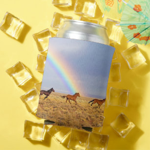 Wild Horses Running With Rainbow Can Cooler