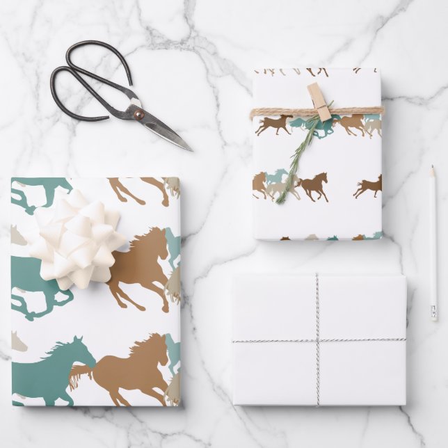 Wild horses running wrapping paper sheet (Front)
