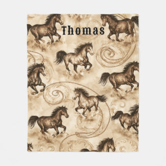 Wild Horses Stallions Western National Forest Fleece Blanket