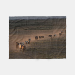 Wild Horses Walking Towards Desert Fleece Blanket