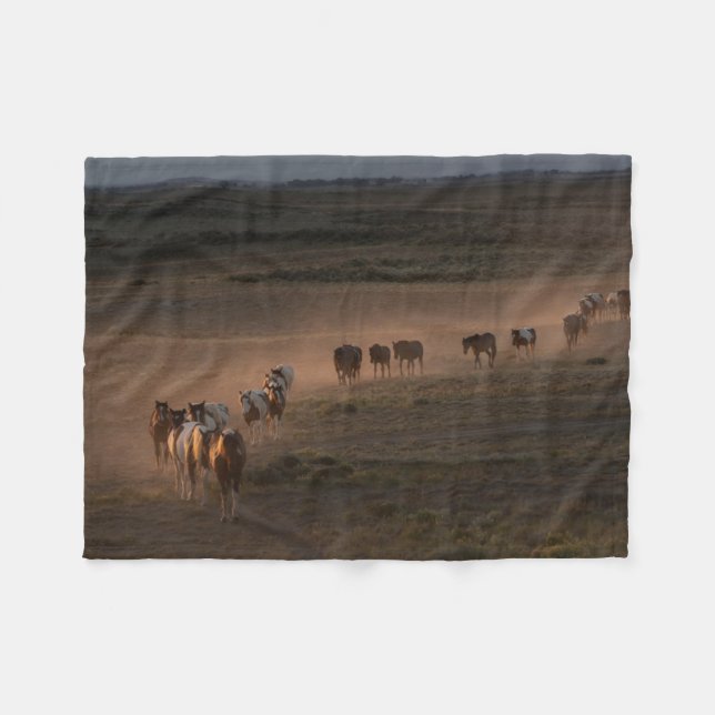 Wild Horses Walking Towards Desert Fleece Blanket (Front (Horizontal))