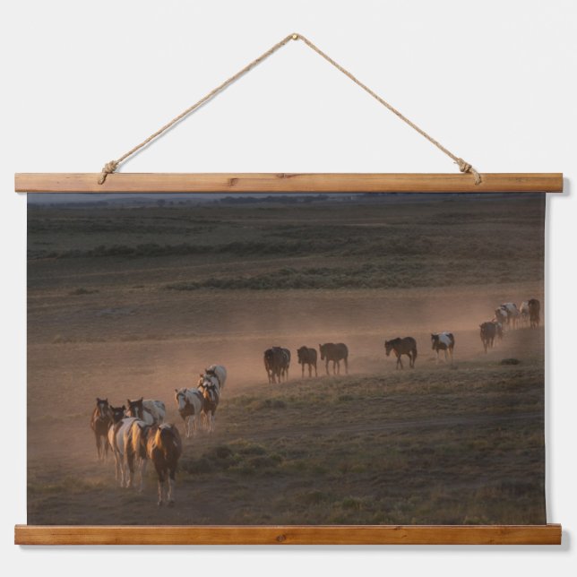 Wild Horses Walking Towards Desert Hanging Tapestry (Front)