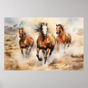 Wild Horses, Watercolor Art Poster