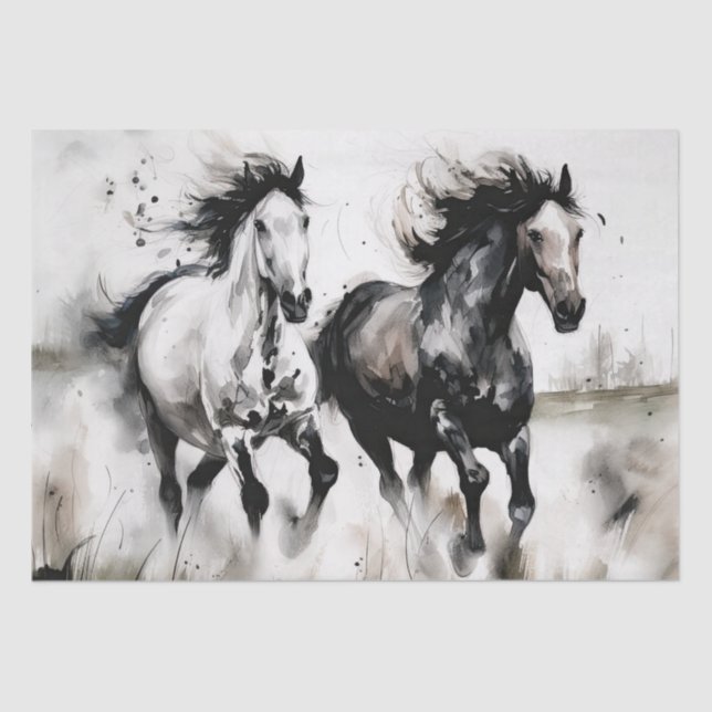 Wild Horses Watercolor Decoupage Tissue Paper (Front)