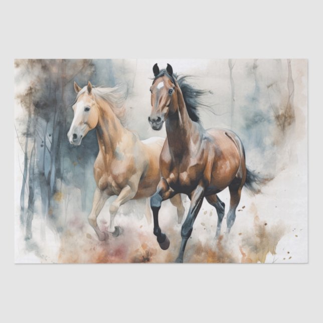 Wild Horses Watercolor Decoupage Tissue Paper (Front)