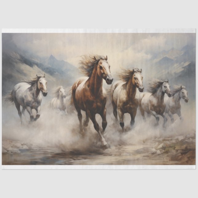 Wild Horses Watercolor Decoupage Tissue Paper (Front)