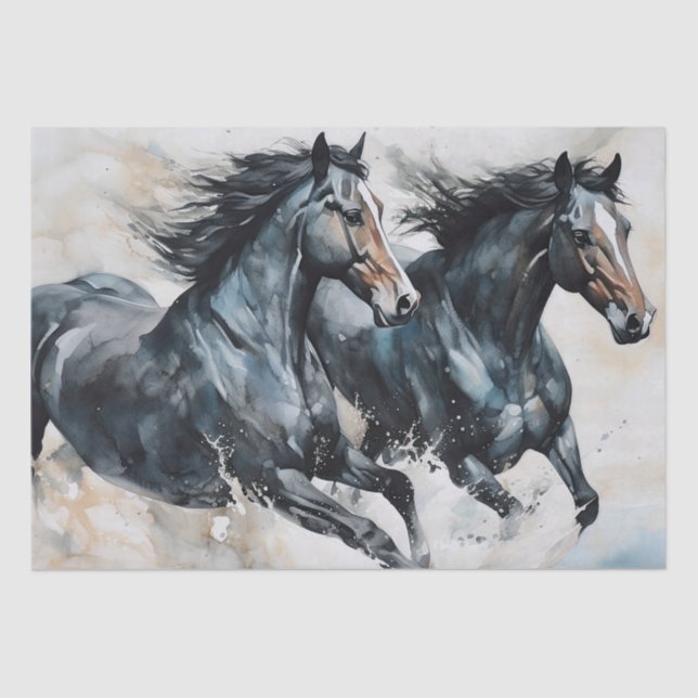 Wild Horses Watercolor Decoupage Tissue Paper (Front)