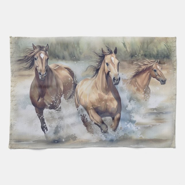 Wild Horses Watercolor Tea Towel (Horizontal)
