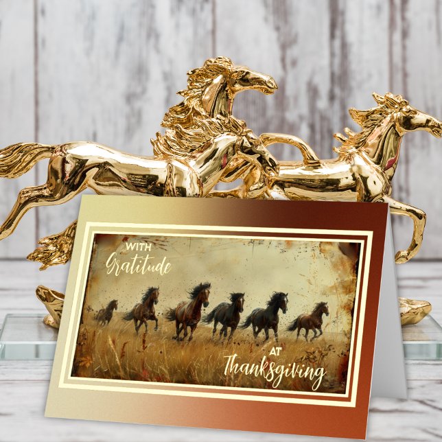Wild Horses With Gratitude Thanksgiving Foil Greeting Card (Creator Uploaded)