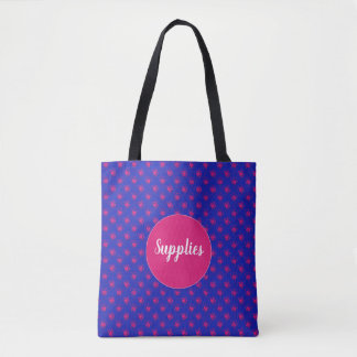 Wild Hot Pink Dots on Blue Tote Bag