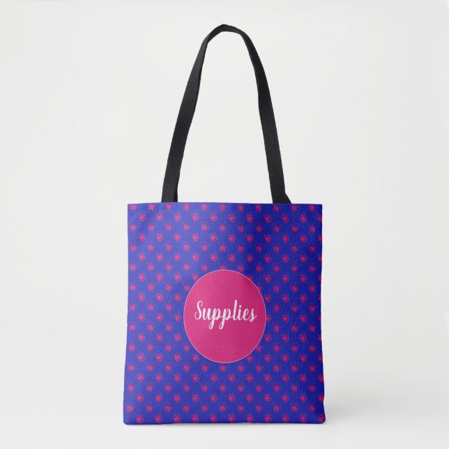 Wild Hot Pink Dots on Blue Tote Bag (Front)