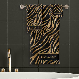 Wild Ideas Black & Gold Zebra ID1160 Bath Towel Set