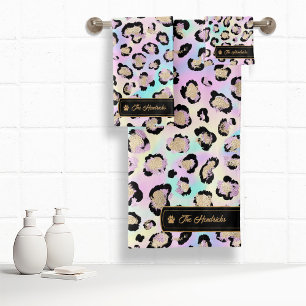 Wild Ideas Holographic Leopard Spots ID1161 Bath Towel Set