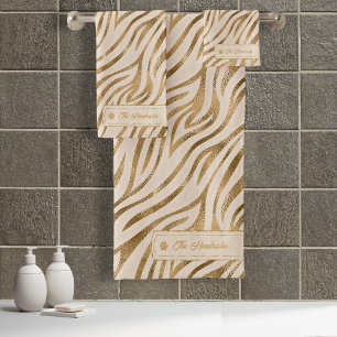 Wild Ideas Ivory & Gold Zebra ID1160 Bath Towel Set