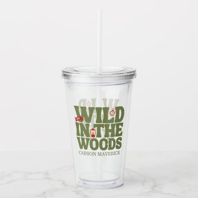 Wild In The Woods Kids Birthday Acrylic Tumbler (Front)