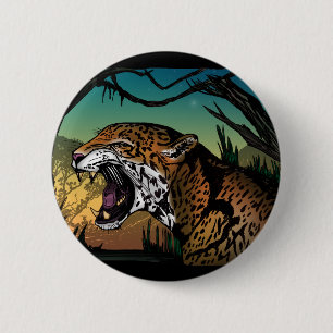 Wild Jaguar Jungle Art – Teal Tropical Big Cat Wil 6 Cm Round Badge
