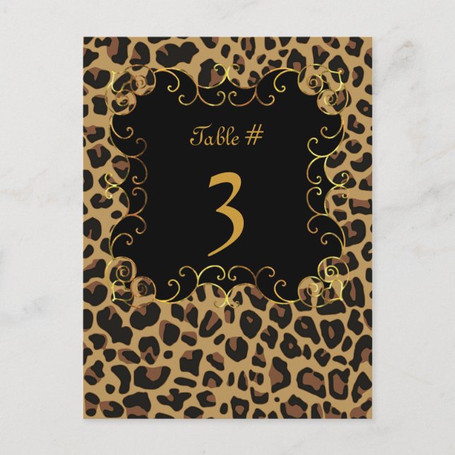 Wild Jaguar Print Wedding Table Number Card (Front)