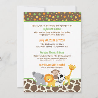 Wild Jungle Animals Baby Shower Invitation