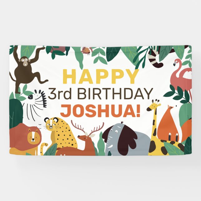 Wild Jungle Animals Kids Birthday Party Custom Banner (Horizontal)