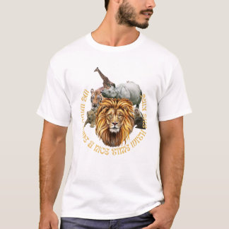 Wild Jungle Animals with Majestic Lion Centred T-Shirt