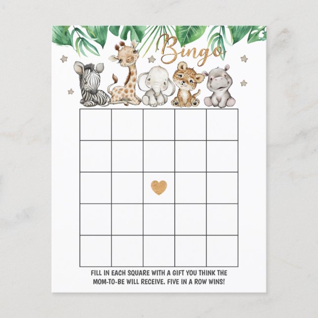 Wild Jungle Baby Shower Bingo (Front)