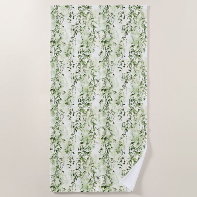 Wild Jungle Green Ivy Beach Towel (Front)