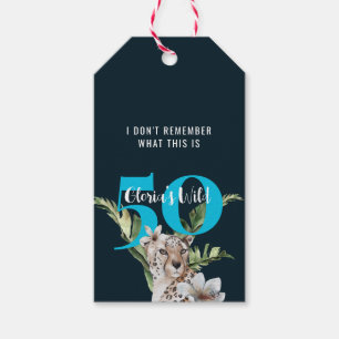 Wild Jungle Leopard Blue 50th Birthday Funny Gift  Gift Tags
