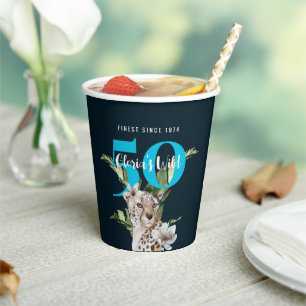 Wild Jungle Leopard Blue 50th Birthday Funny  Paper Cups
