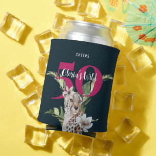 Wild Jungle Leopard Pink 50th Birthday Can Cooler