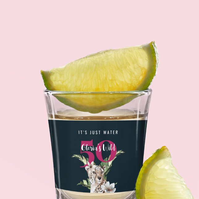 Wild Jungle Leopard Pink 50th Birthday Funny  Shot Glass (Creator Uploaded)