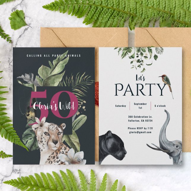 Wild Jungle Leopard Pink 50th Birthday Party Invitation (Creator Uploaded)