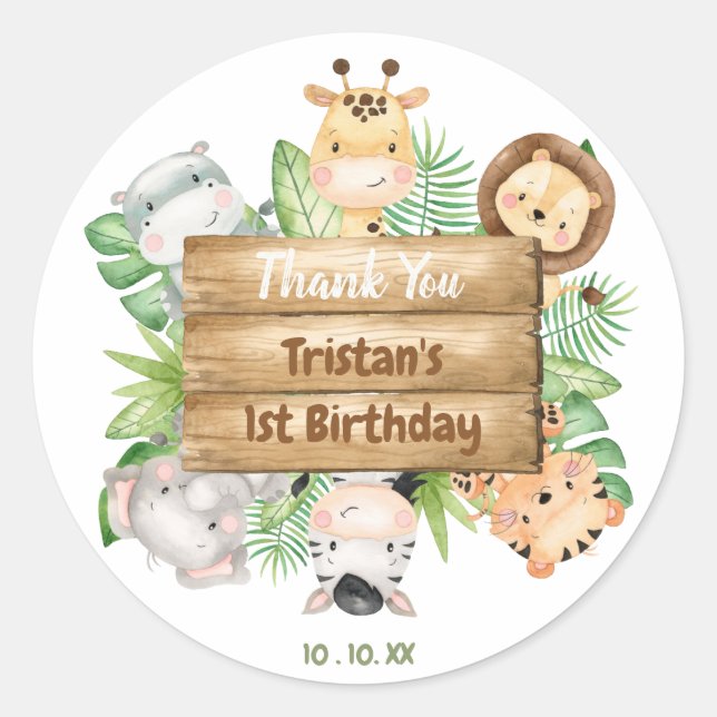 Wild Jungle Party Animals Safari Cute Classic Round Sticker (Front)