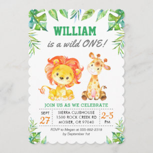 Wild Jungle Safari 1st Boy First Birthday Party Invitation