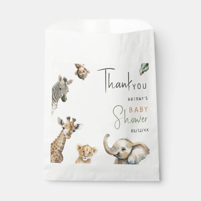 Wild Jungle Safari Animals Baby Shower Thank You Favour Bags (Front)