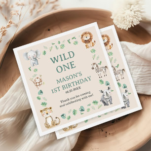 Wild Jungle Safari Animals Birthday Napkin