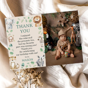 Wild Jungle Safari Animals Birthday Photo Thank You Card