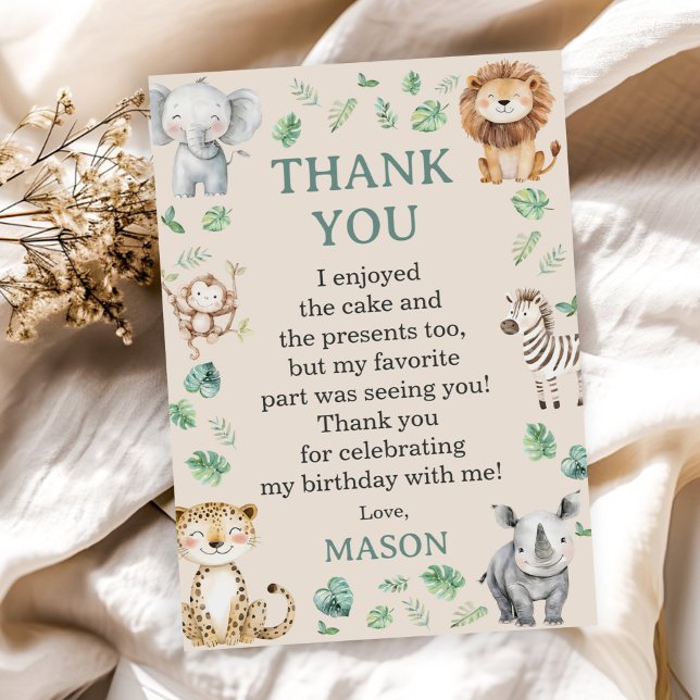 Wild Jungle Safari Animals Birthday Thank You Card (Creator Uploaded)